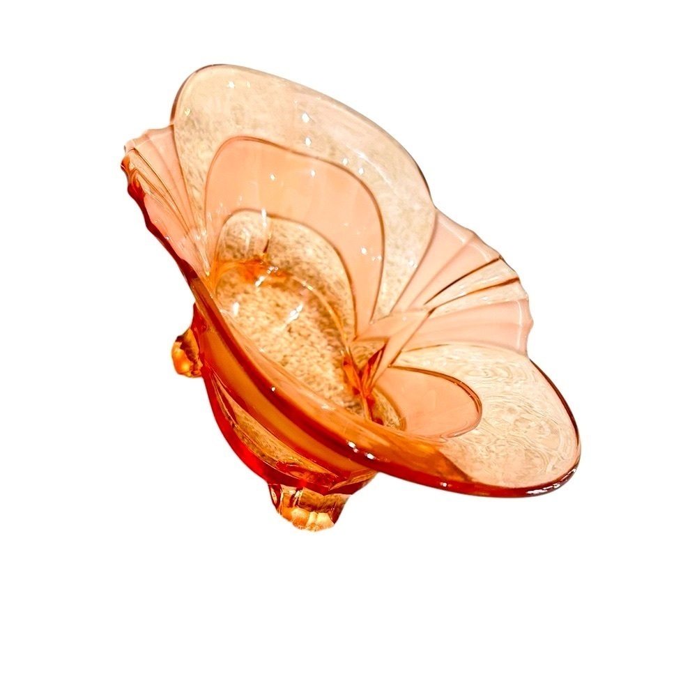 Vintage 1930’s art deco Pink/peach depression Glass oval Bowl footed frosted - Picture 3 of 10